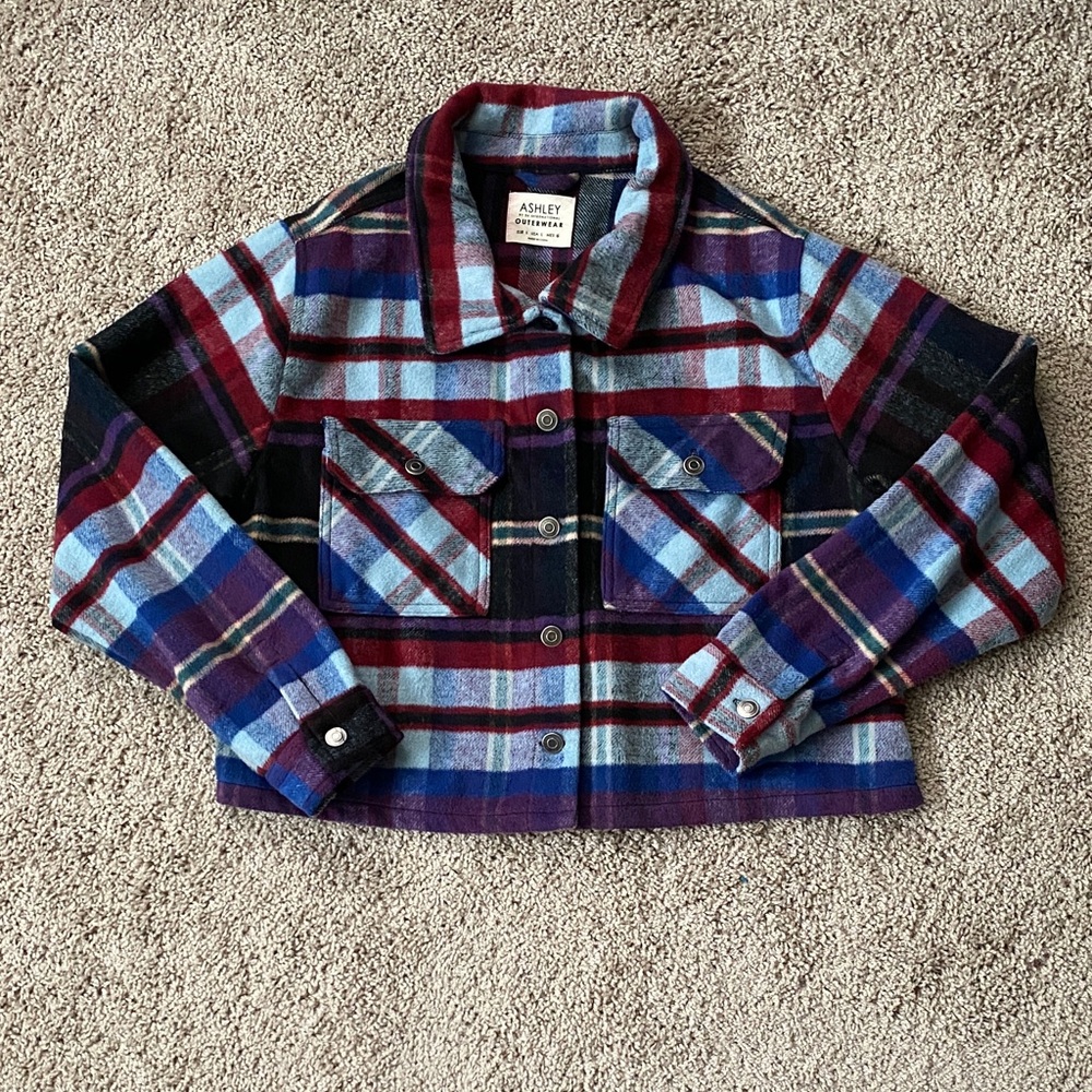 Ashley By 26 International Outerwear Plaid Shacket Jacket Women Wool Blend s